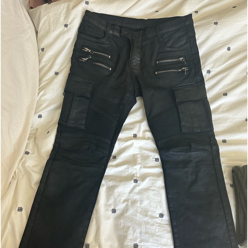 Balmain waxed denim moto cargo pants slim fit 34’’ X 32’’